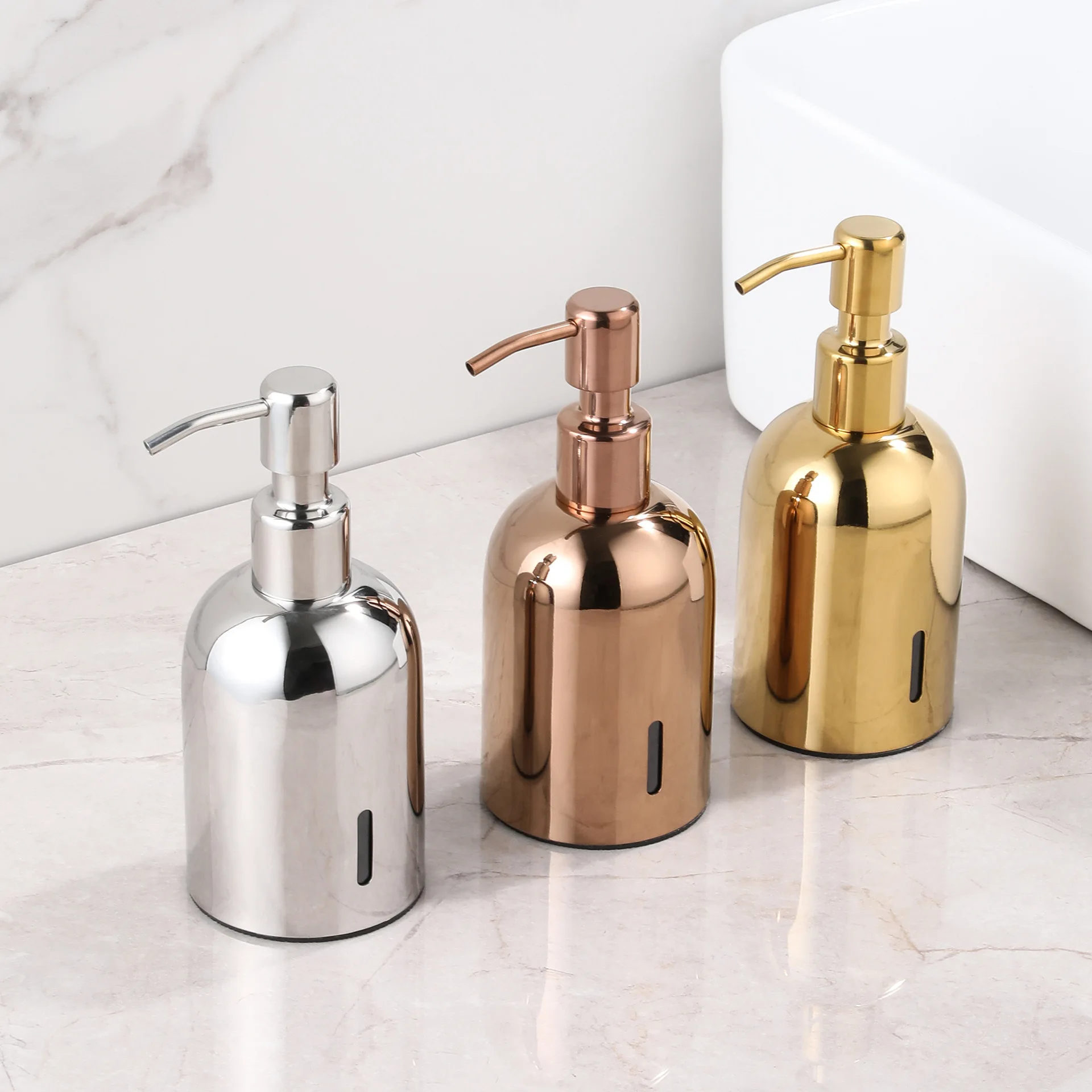 Stainless steel desktop soap dispenser hand pressed hand sanitizer bottle hotel countertop shower gel dispensing bottle