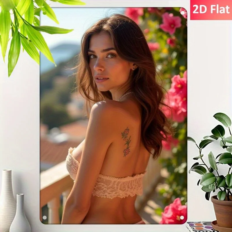 Retro-Blumen-Blechschild, Vintage-Metall-Wandkunst für Zuhause, Bar, Café, rosa grünes Spitzendesign, minimalistisches Dekor
