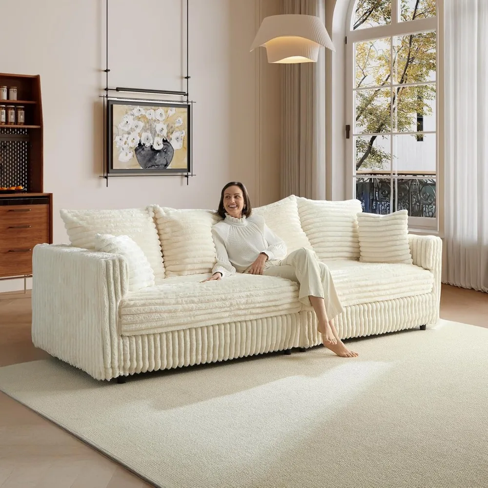 

4 Deep Seat Convertible Modular Sectional Sofa, Plush Corduroy & Memory Foam Couches with 6 Soft Pillows for Living Room