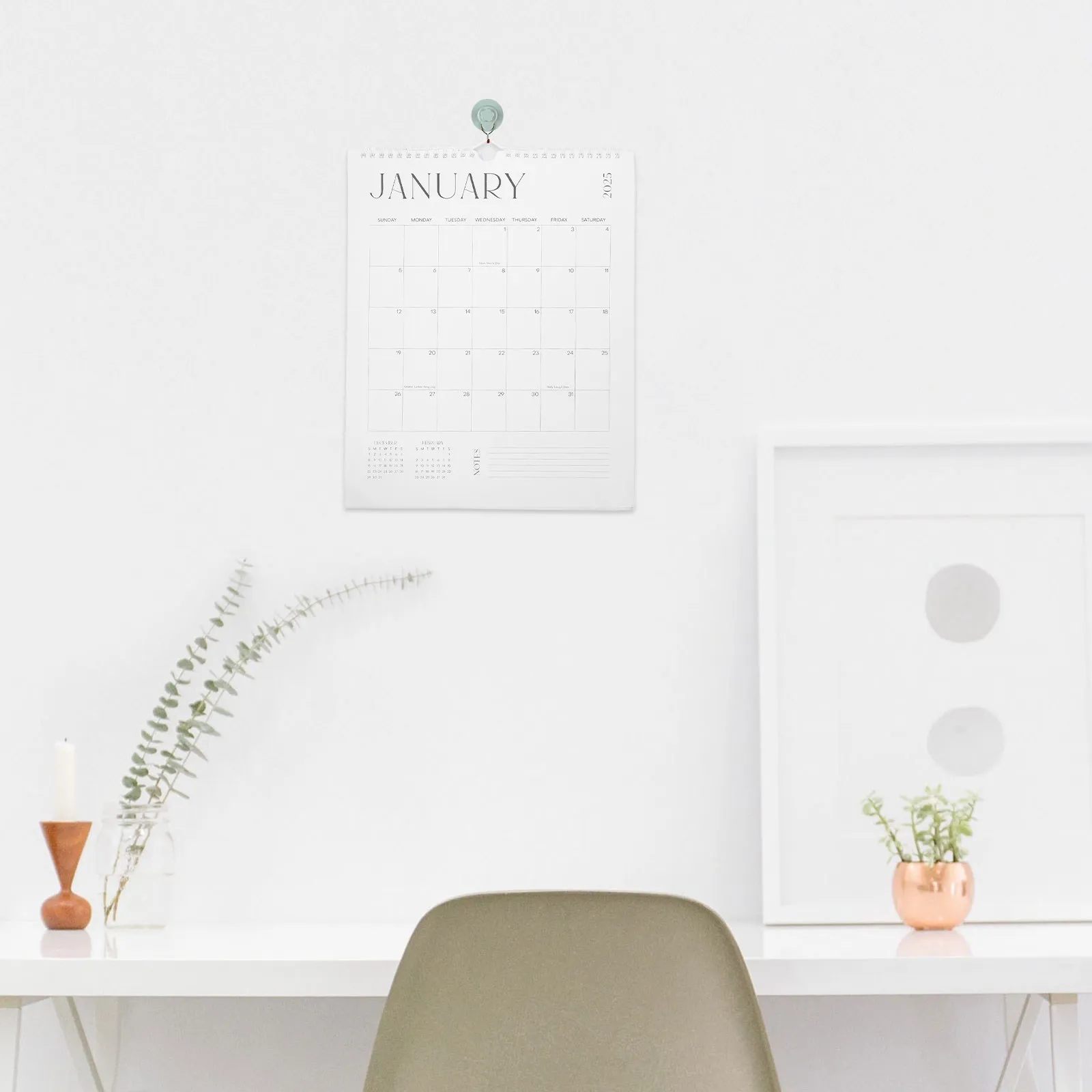 

18-Month Monthly Wall Planner English Minimalist Hanging Calendar Jan 2025 Jun 2026 for Wall Vertical Display
