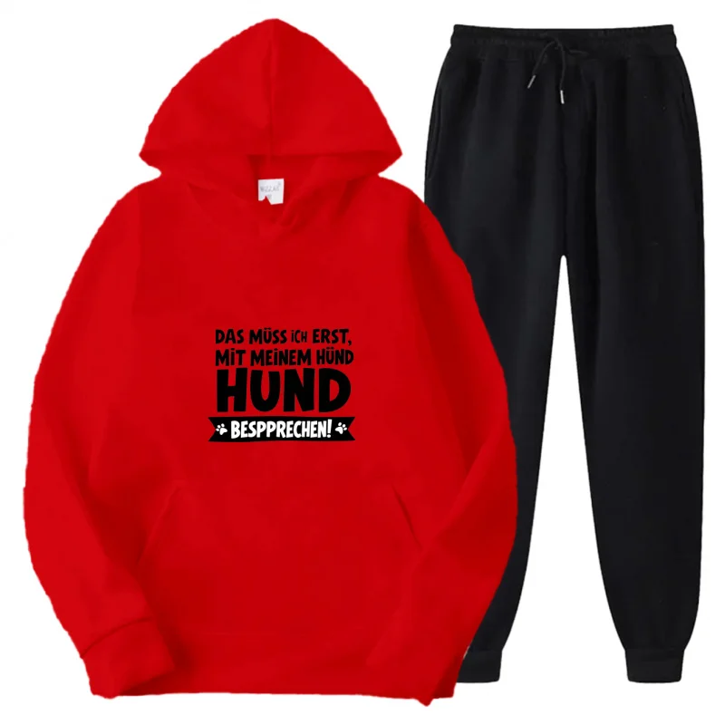 Conjunto de moletom cinza com padrão impresso Texto que eu me discutir esta com meu cão primeiro