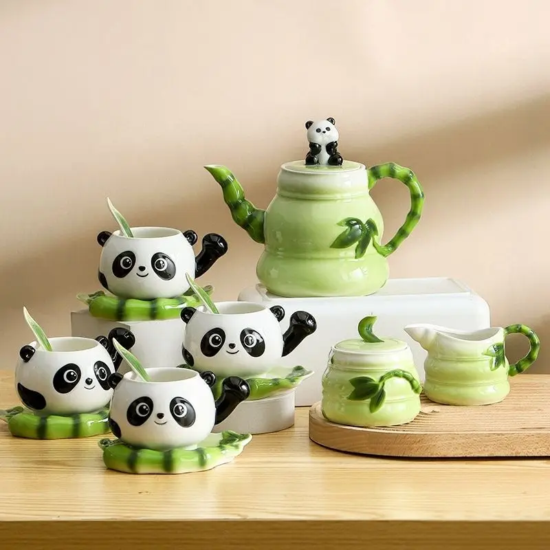 Panda Coffee Cups with Saucer Spoon Creative Ceramics Mugs Hot Breakfast Tea Milk Water Bottle 250ml Christmas Birthday Gift