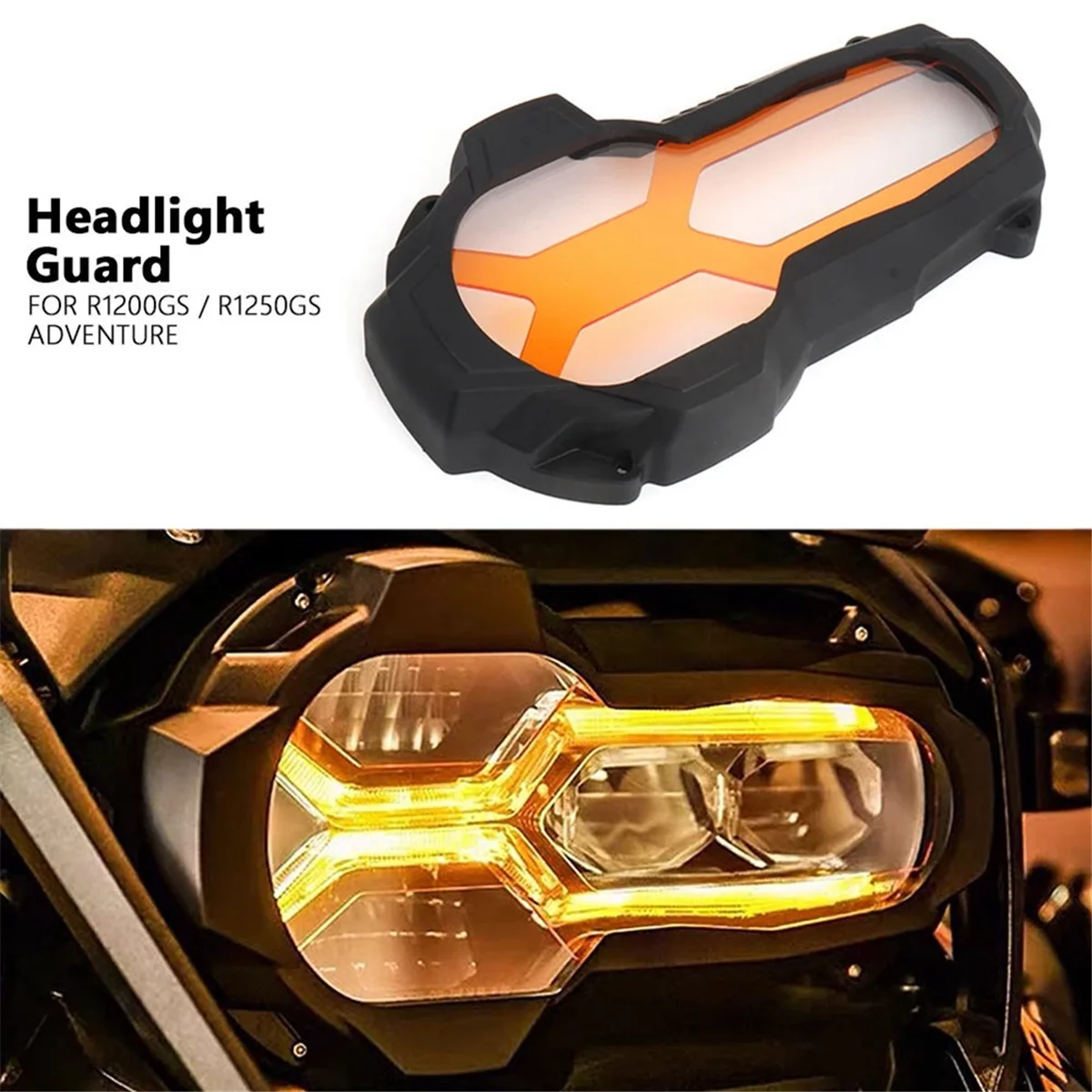 Motorcycle Headlight Protector Guard Orange Fluorescent Covers for BMW R1200GS LC Adventuer R1250GS ADVENTUER(Black)