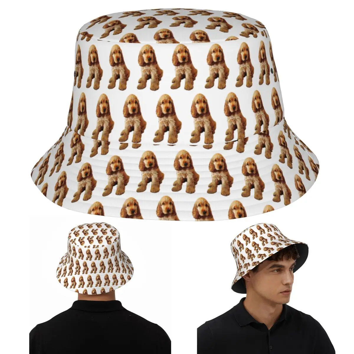 الذهب كوكر الذليل جرو الكلب قبعة بحافة بنما للأطفال بوب صياد القبعات لصيف قبعات الصيد للجنسين