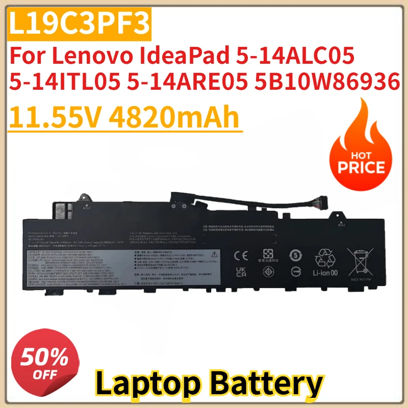 

Новый аккумулятор для ноутбука 11,55 В 4820 мАч L19M3PF3 L19C3PF3 для Lenovo IdeaPad 5-14ALC05 5-14ITL05 5-14ARE05 5B10W86936