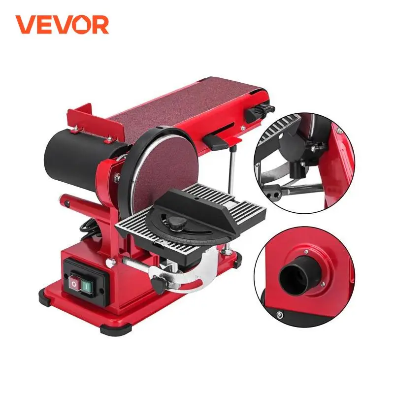 VEVOR 375W 6in Electric Disc Belt Combo Table Sander 1420RPM Metal Bench Grinder Polisher Tool Machine with Dust Extraction Port