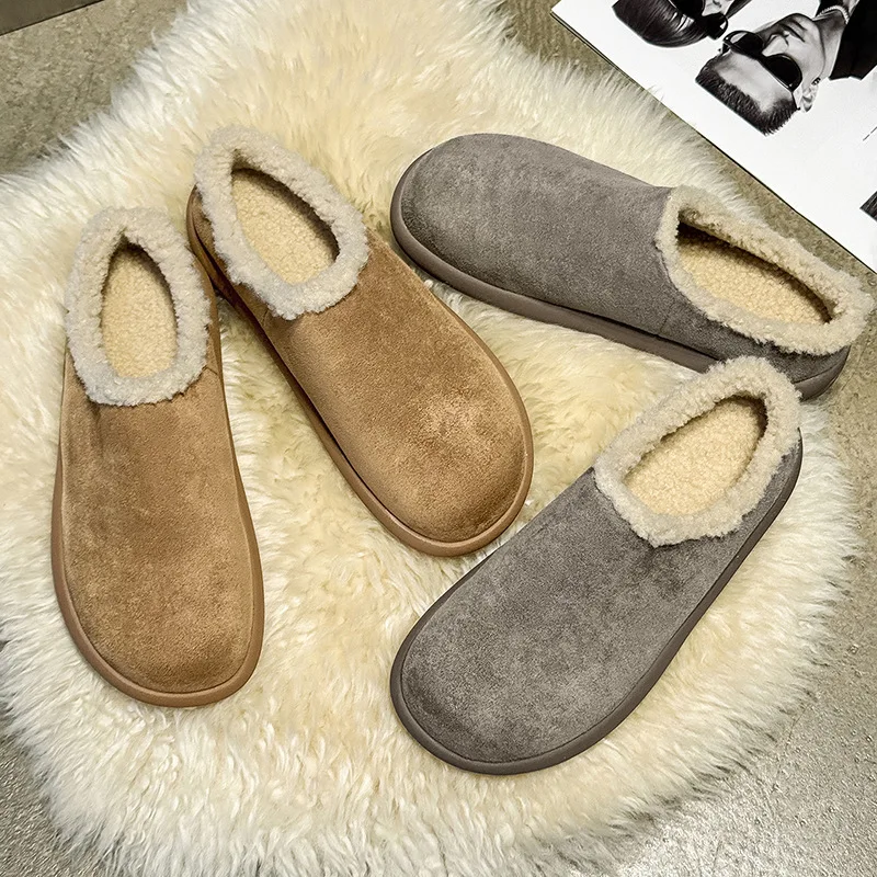 2025 الرجال النساء شتاء دافئ الفراء البغال النعال أفخم أحذية للجنسين غطاء الموضة تو الشرائح الأزواج مريحة عادية الشقق #3