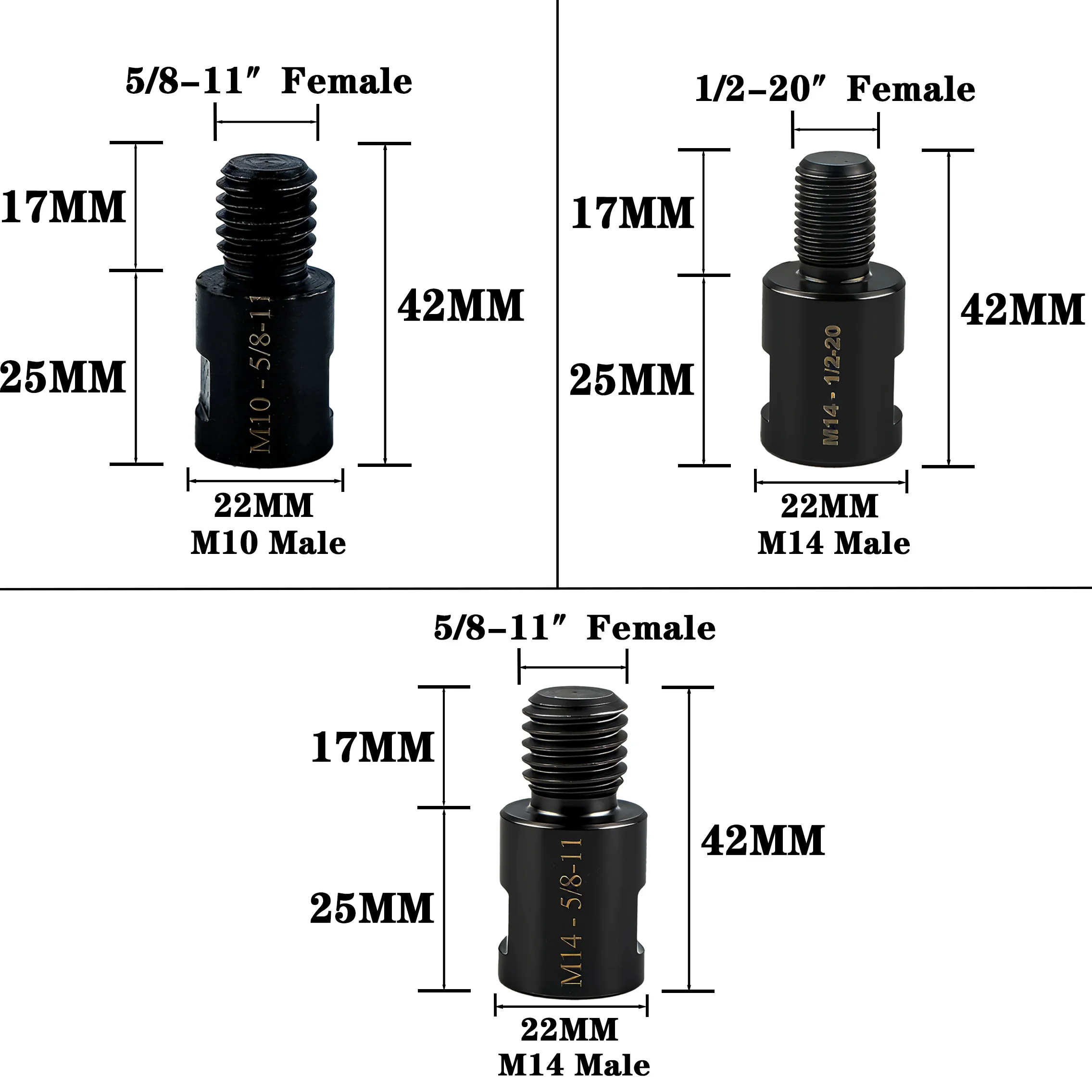 M14 5/8-11 M10 1/2-20 Thread Adapter Polished Arbor Connector For Angle Grinder Diamond Core Drill Bits Hole Saw Polishing Pad
