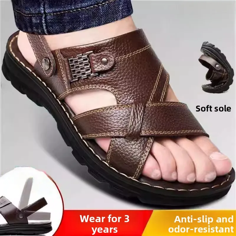 

Мужские летние повседневные пляжные туфли: износостойкие сандалии без застежек, дышащие, тематические, нескользящие, удобные, из материала ЭВА