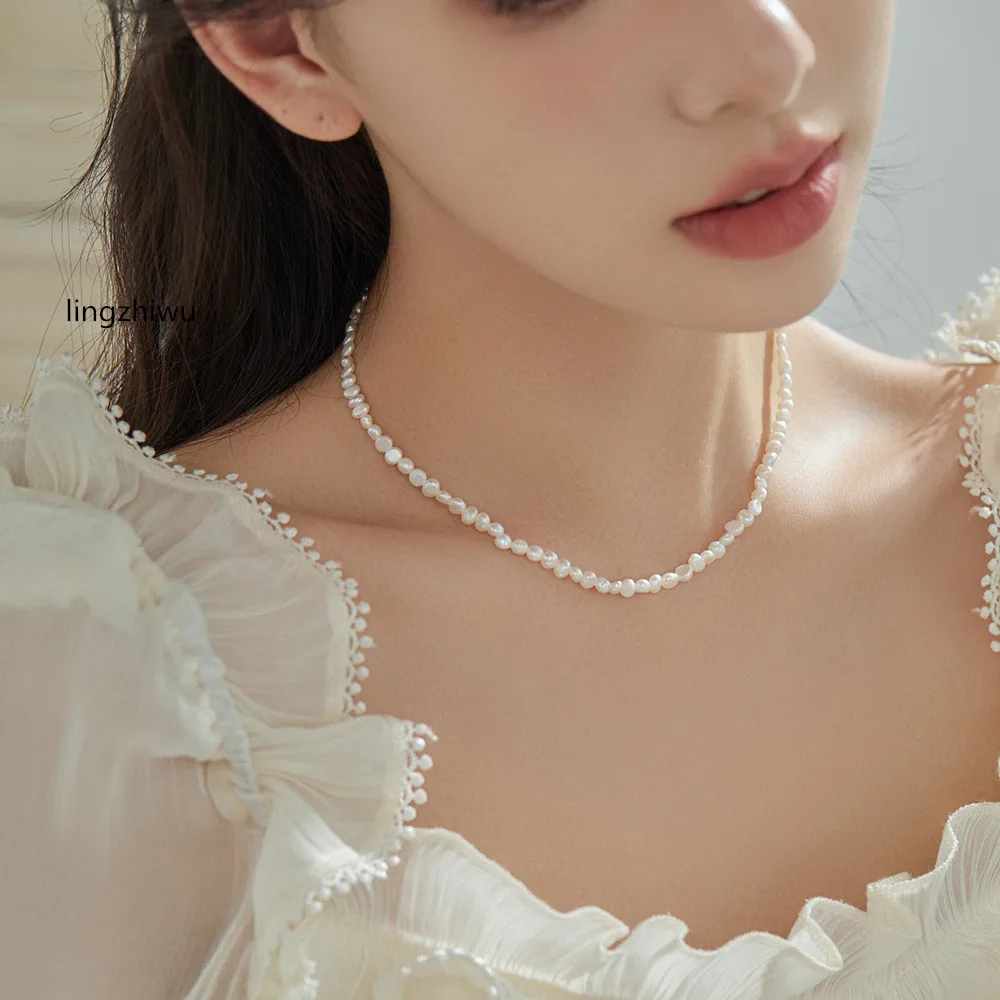 lingzhiwu Women Baroque Pearls Necklace Irregular Little Pearls Necklaces Genuine Gold Plate Neck Chain Choker Chains Luxury