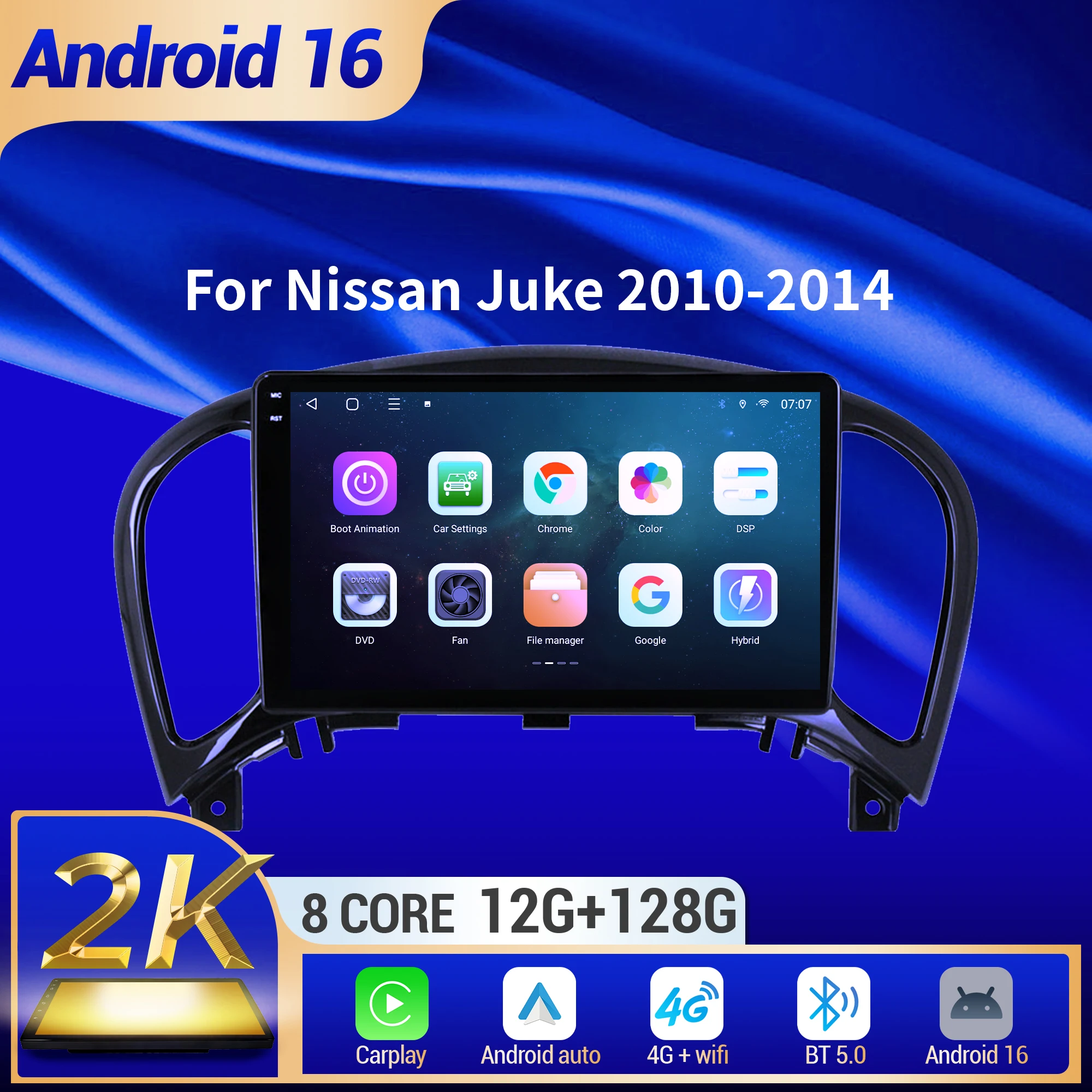 

9" Car Radio For Nissan Juke 2010-2014 Android 16 Wireless BT Carplay Multimedia Navigation Touch 2K QLED Screen