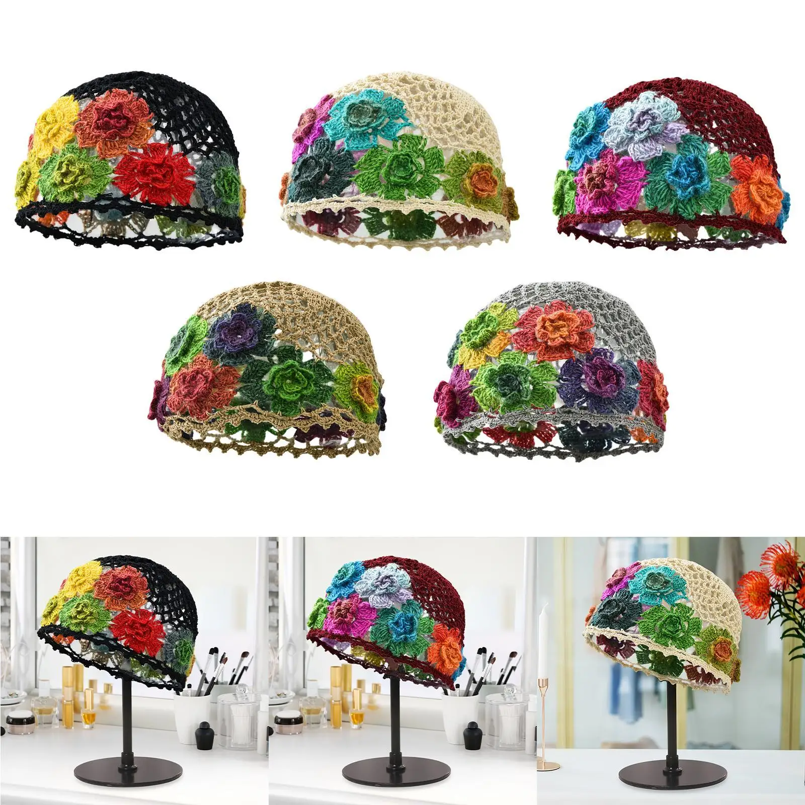 قبعة كروشيه على شكل زهرة خفيفة الوزن ومريحة على شكل زهور لمواعدة الشاطئ