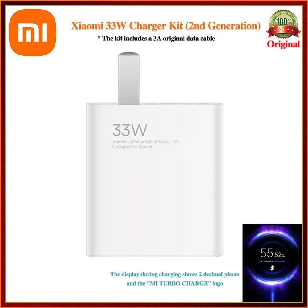 

Быстрое зарядное устройство 33 Вт для телефона Xiaomi Pad 5 Redmi Note 10 EU QC3.0 USB Type C кабель для Poco X3 NFC Pro Mi 9 10T Lite 11X K30