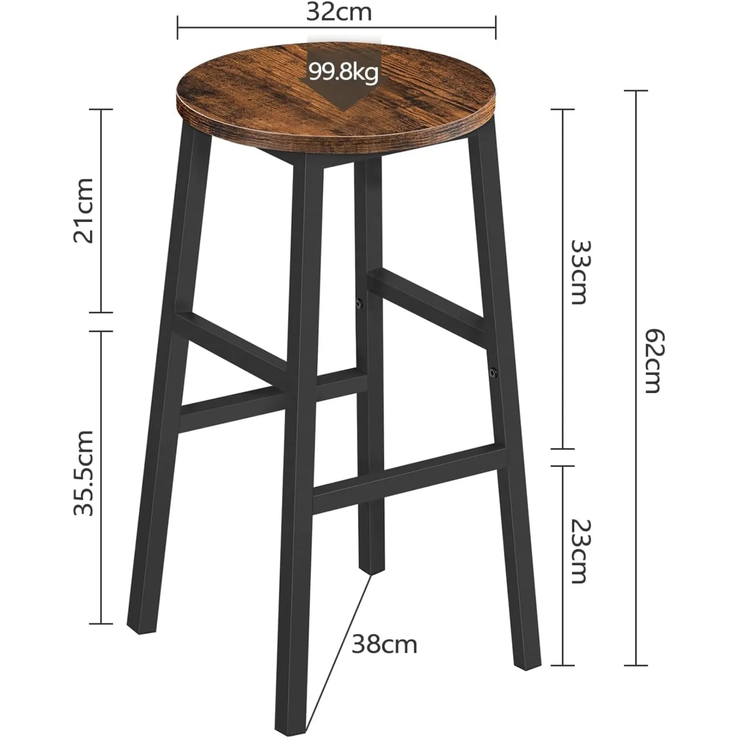24.4 Inch Kitchen Breakfast Bar Stools, Industrial Bar Stools, Easy Assembly, for Dining Room, Kitchen, Rustic Brown BAHR0201Z