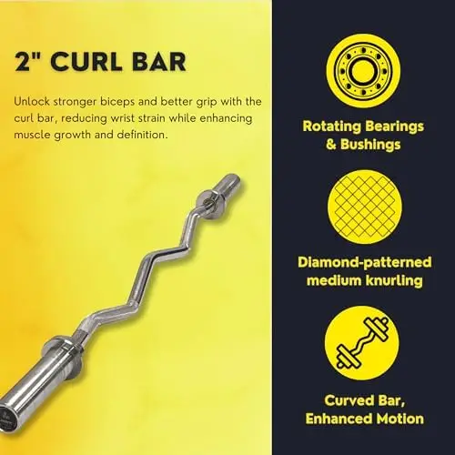 48 Inch EZ Curl Bar Weight Bar for 2 Inch Style Weightlifting, Weight Plates