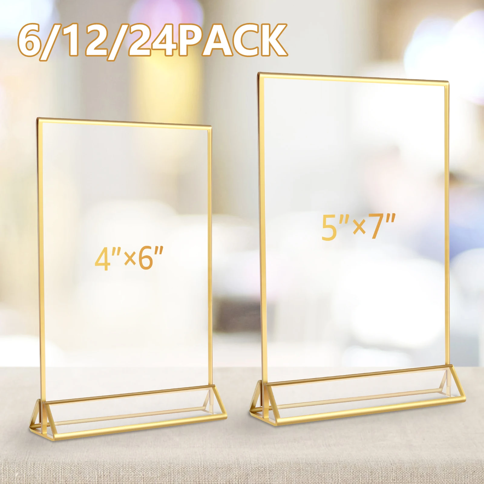 6 Pcs Signage Display Stand Acrylic Stand Double Sided Table Flyer Rack Gold Frame Multipurpose Menu Rack for Wedding Restaurant