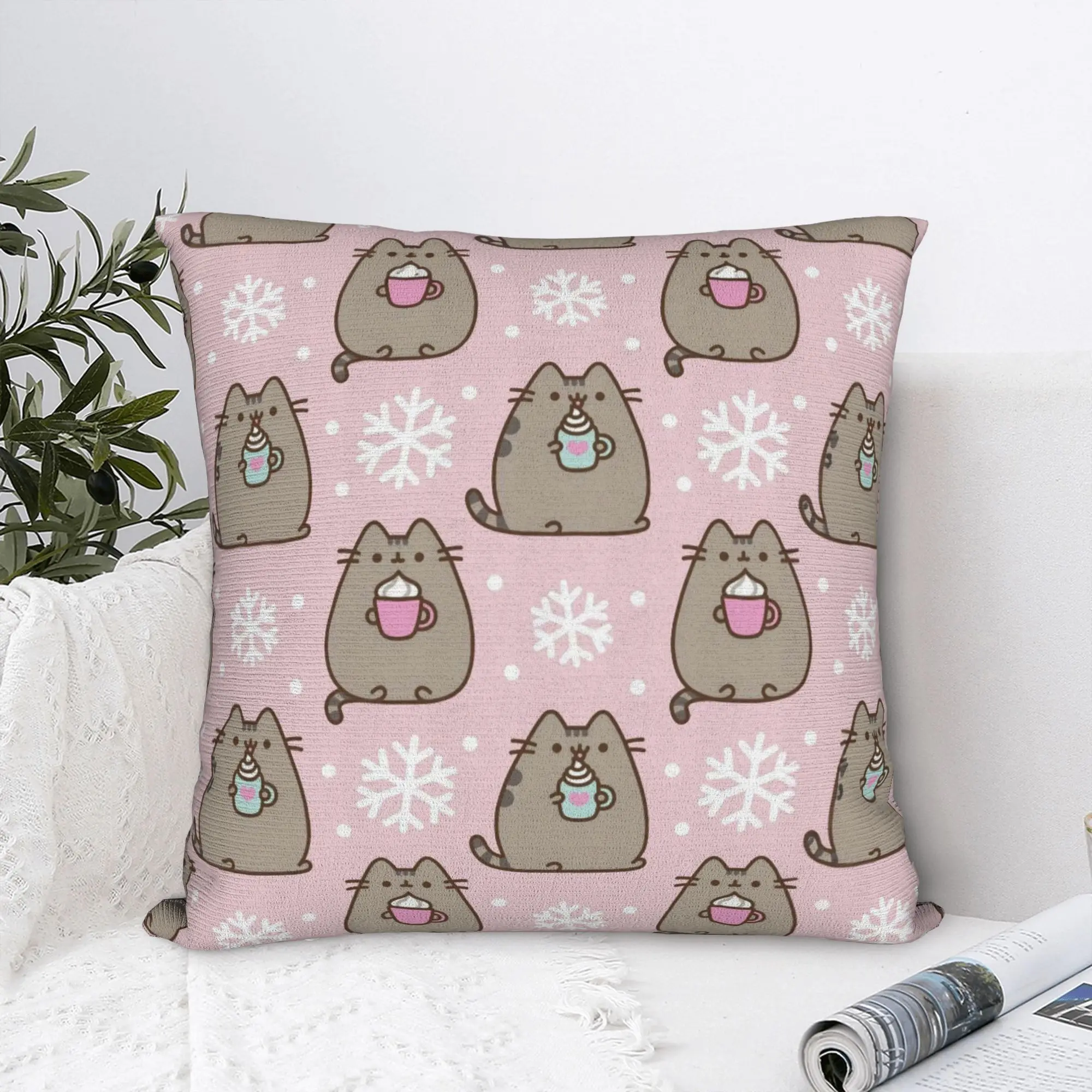 Pink Cats Pillowcase Polyester Cushion Cover Decorative P-Pusheencats Throw Pillow Case Cover Home Square 45X45cm