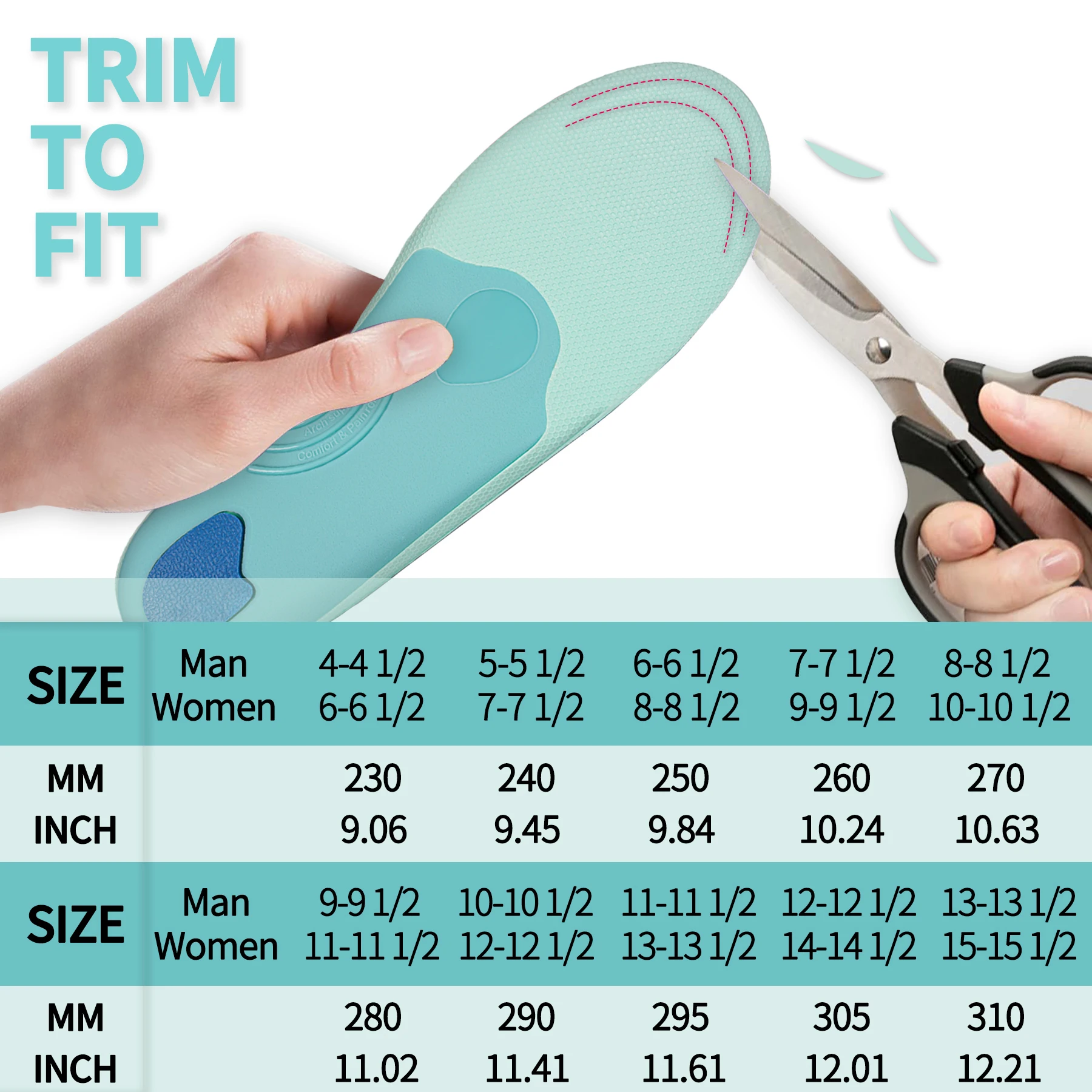 Orthopädische Sport-Einlegesohle mit hoher Fußgewölbestütze für Plantarfasziitis und Plattfüße, für Männer und Frauen, Sneaker-Einlagen, Plantillas-Einlegesohle – Detail 8