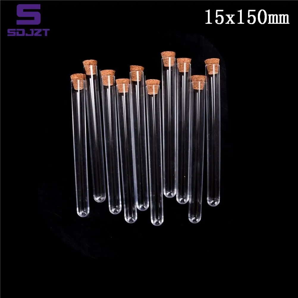 10Pcs 15*150Mm Plastic Reageerbuis Met Kurk Dop 20Ml Clear Lab Experiment Favor Gift Buis hervulbare Fles