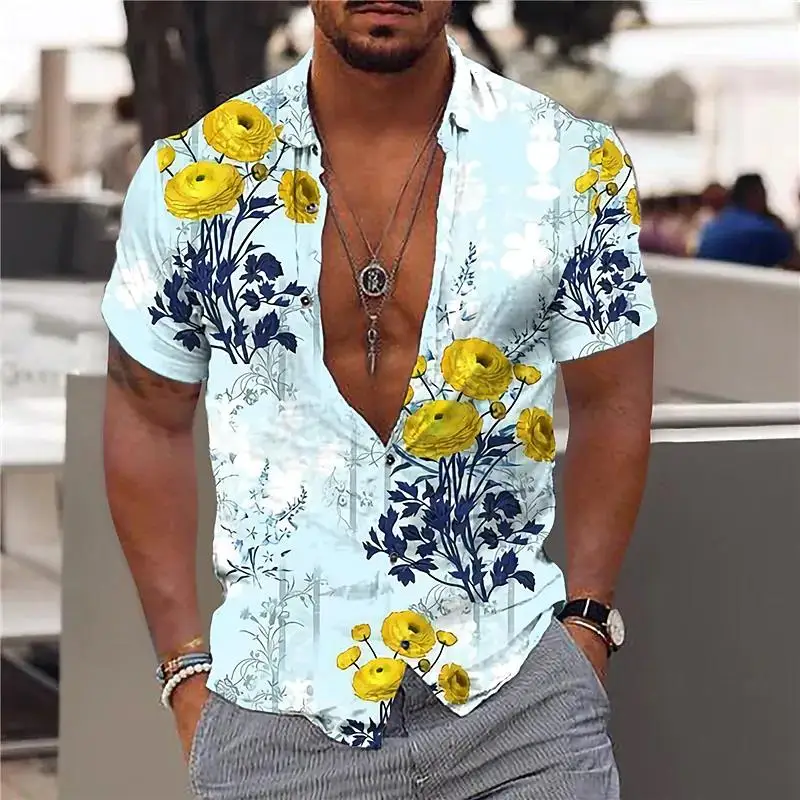 2023 Hawaiian 3D Print Casual Shirt Floral Mens For Short Sleeve Summer Beach Holiday Top Tee Oversized Clothing