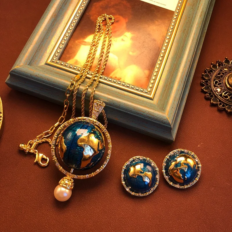 Exquisite fashionable design planet enamel glaze pendant necklace earrings jewelry versatile  jewelry
