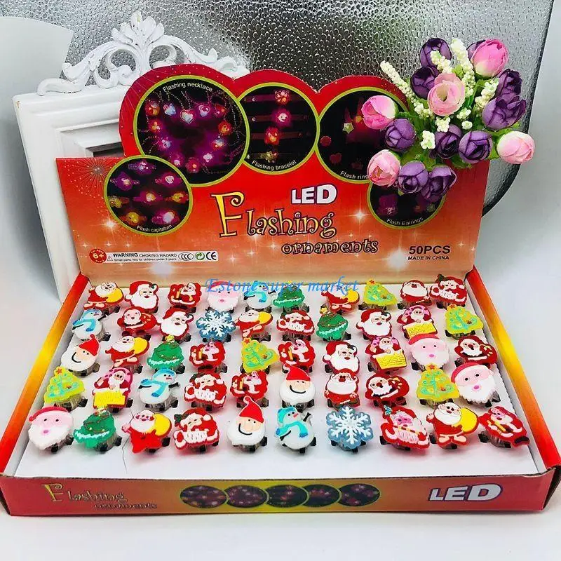 090B 50 قطعة/مجموعة حلقات الهالوين من السيليكون على شكل سانتا كلوز لوازم الحفلات