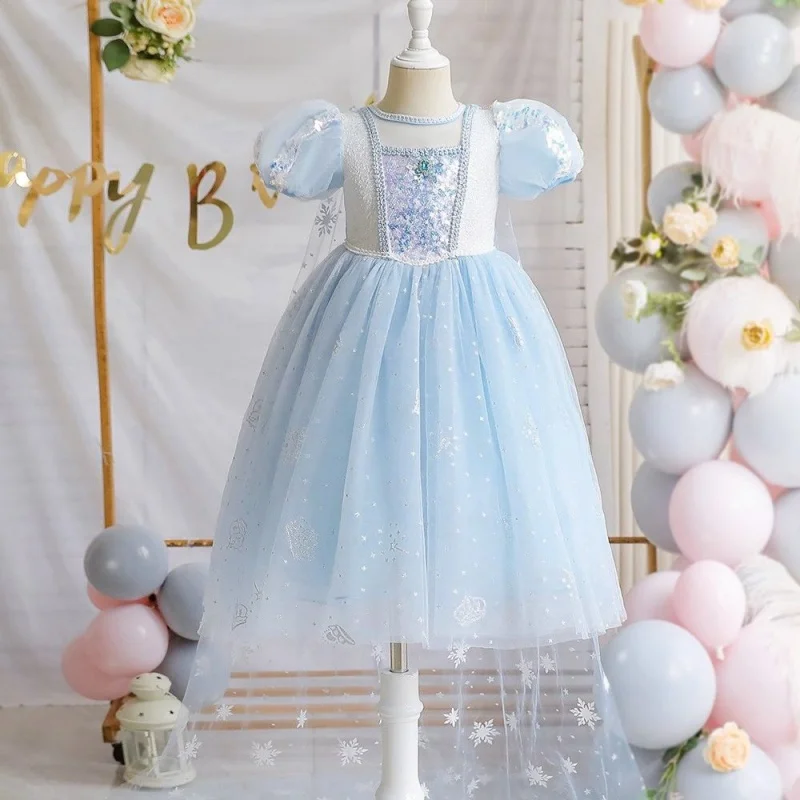 

Luminous Princess Elsa Dress Girls' Summer Short Sleeve New Children's Genuine Birthday Dress Qingly