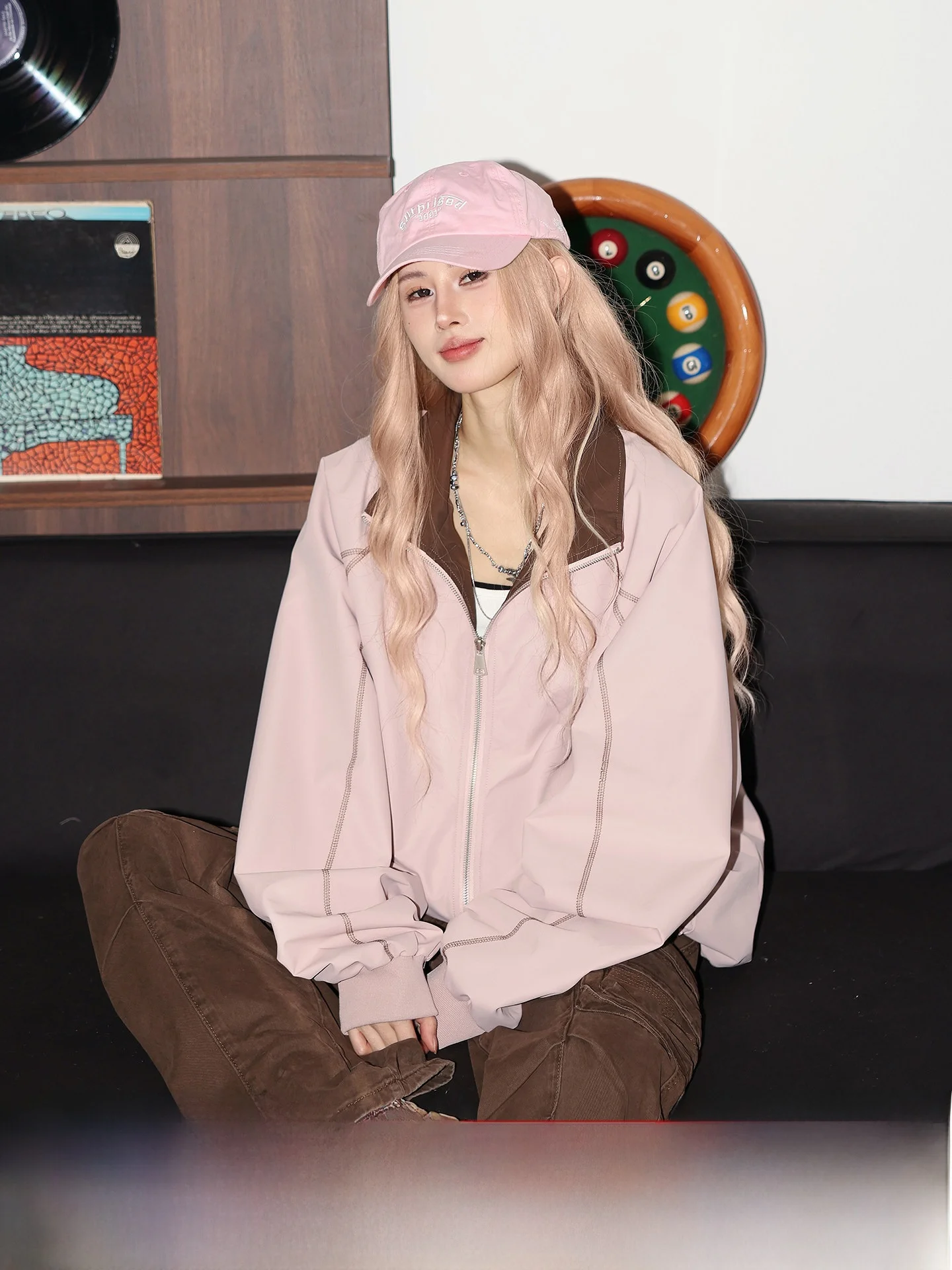 

American Sle Loose Casual Pink Open Cardigan Jaet Women's Spring Autumn Loose Fit Comfortable Polyester Fiber Coat