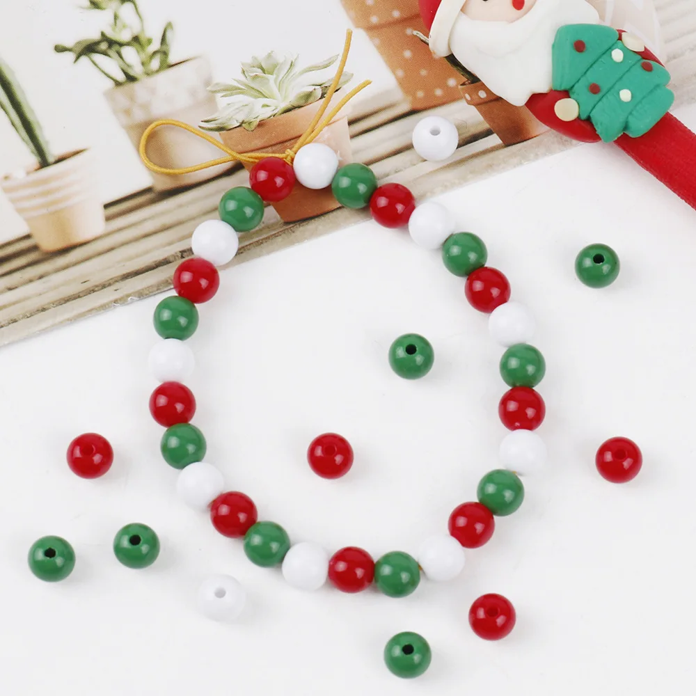 100Pcs Acrylic Beads 8mm Christmas Red Green Loose Round Beads Acrylic Beads For Charm Bracelet Necklace Diy Jewelry Making