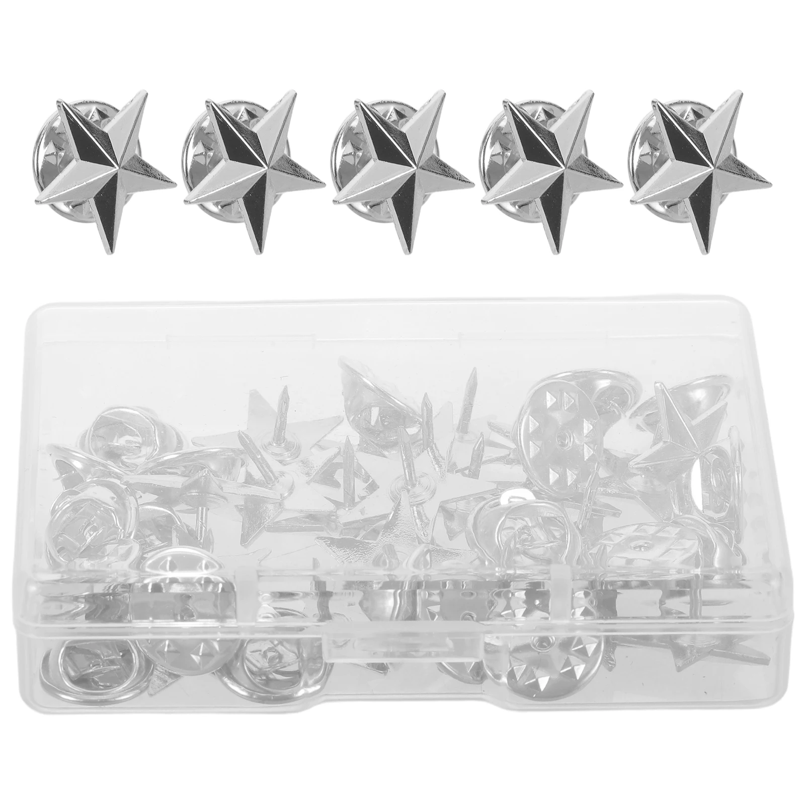 

1 Set Silver Star Lapel Pin Brooch Five-Pointed Patriotic Badge With Butterfly Clutch For Men'S Suits Shirts Hats Accessories