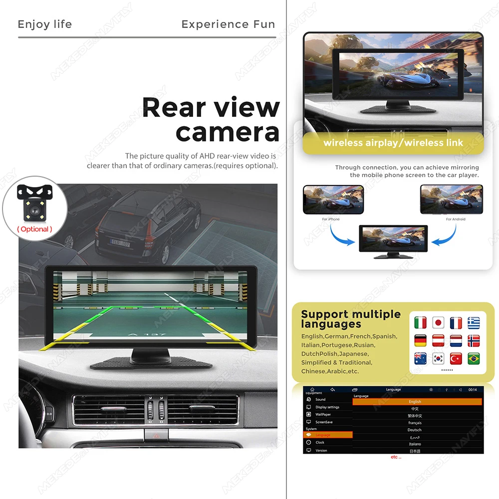 Navifly 6.86/10.26/11.26 بوصة لاسلكي Carplay أندرويد السيارات مشغل MP5 راديو السيارة العالمي الوسائط المتعددة مسجل فيديو FM AUX DSP