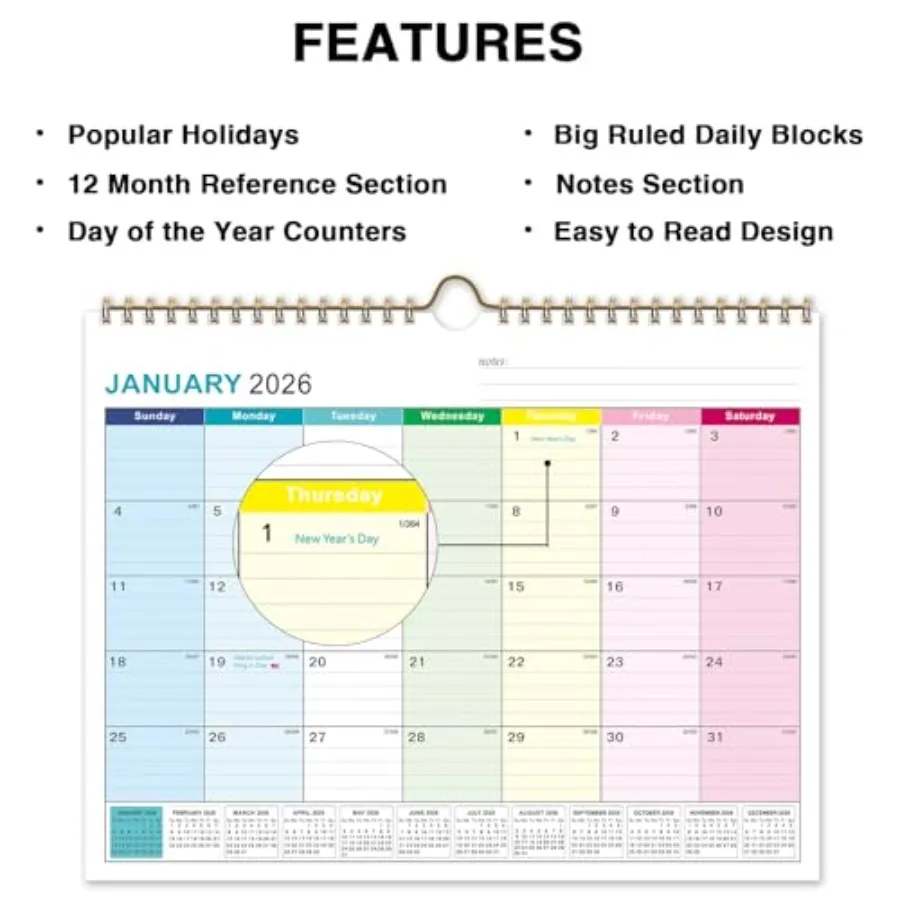 2026 Wall Calendar 18 Monthly Calendar 20262027 Jan 2026 Jun 2027 15" x 11.5" Hanging Wall Calendar 2026 with Thick Paper Lined