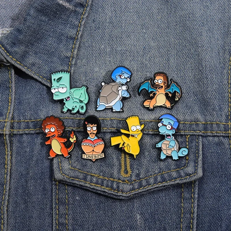 Pokémon Cosplay Anime Simpsons Brooch Set Charizard Pikachus Squirtle Badges on Backpack Clothing Lapel Jackets Boys Girl Gift