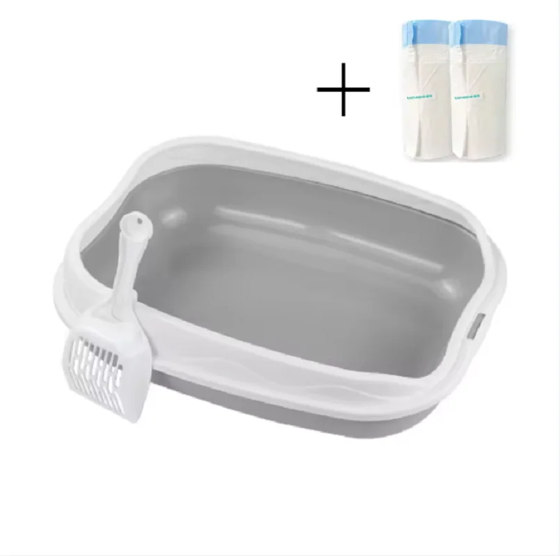 1 ensemble de bac à litière pour chat amovible pour chatons, gris, conception anti-déversement, pour l'apprentissage de la propreté et l'usage domestique