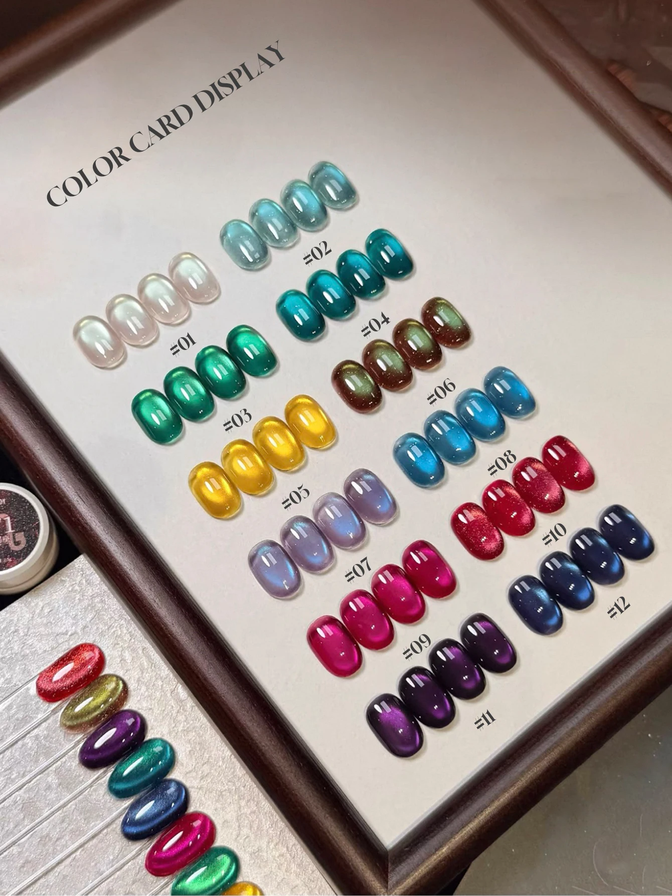 1/12 pçs 2025 kit de arte do prego feminino outono e inverno contas de vidro espumante colorido azul roxo amarelo olho de gato uv gel unha polonês