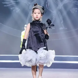 Summer Boutique Kids Clothing Black Hepburn Style Flower Sleeveless Girls Dresses A3954 Vestidos Girs Birthday Pageant Dress