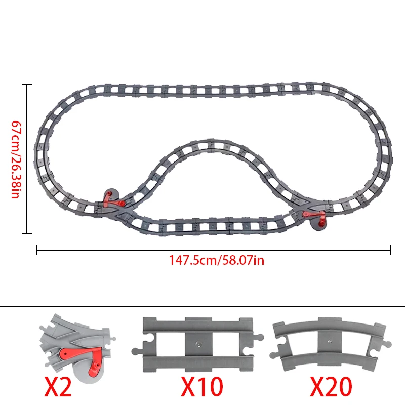 Big Size Bouwsteen Bakstenen Trein Tracks Crossover Onderdelen Schakelaar Rechte Gebogen Duploes Accessoires DIY Speelgoed Voor Kinderen Gift