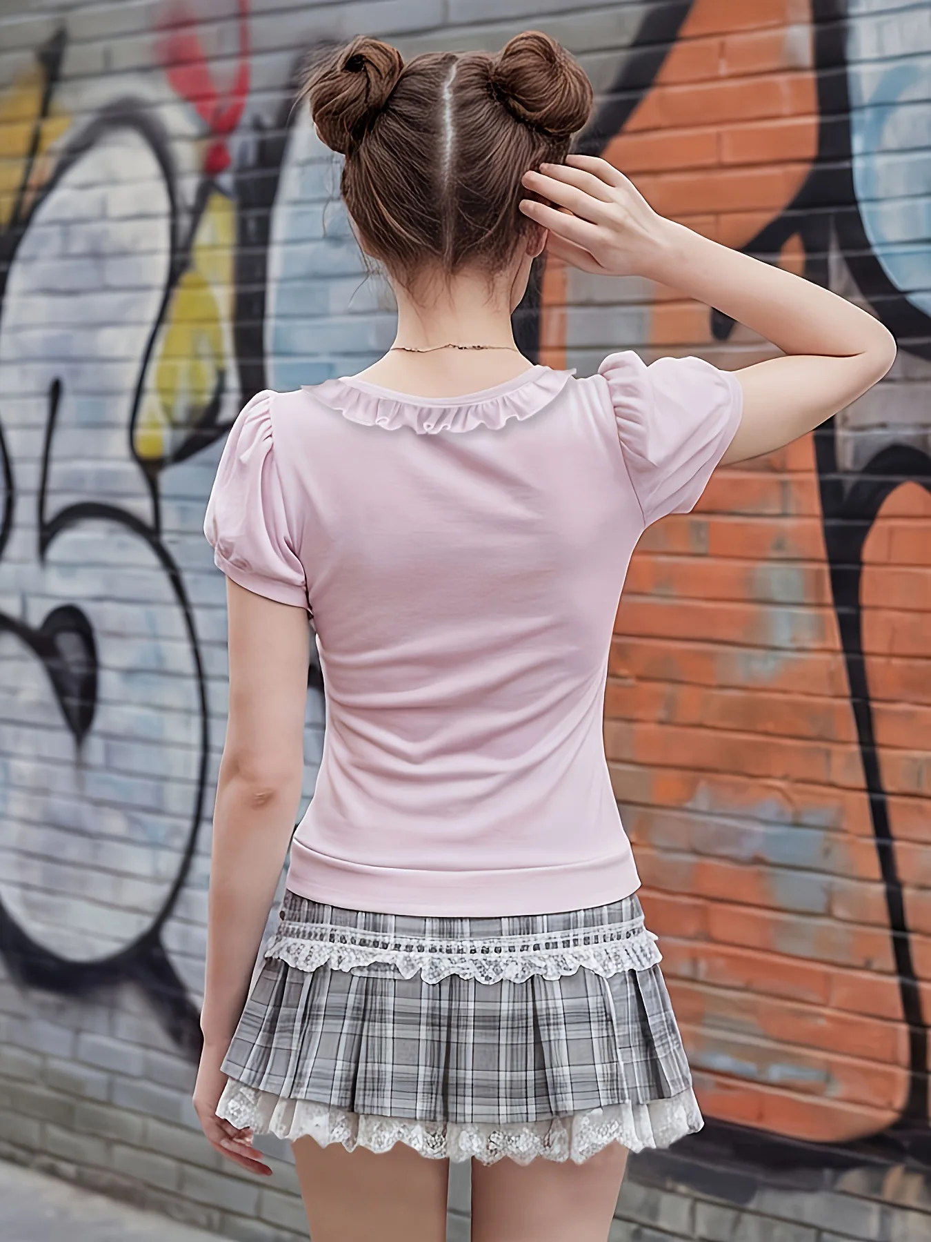GG Japanese Sweet Preppy Style Skirt Set Women Kawaii Lace Patchwork Bow Tops Y2k Plaid Mini Skirt Elegant Outifits 2 Piece Set