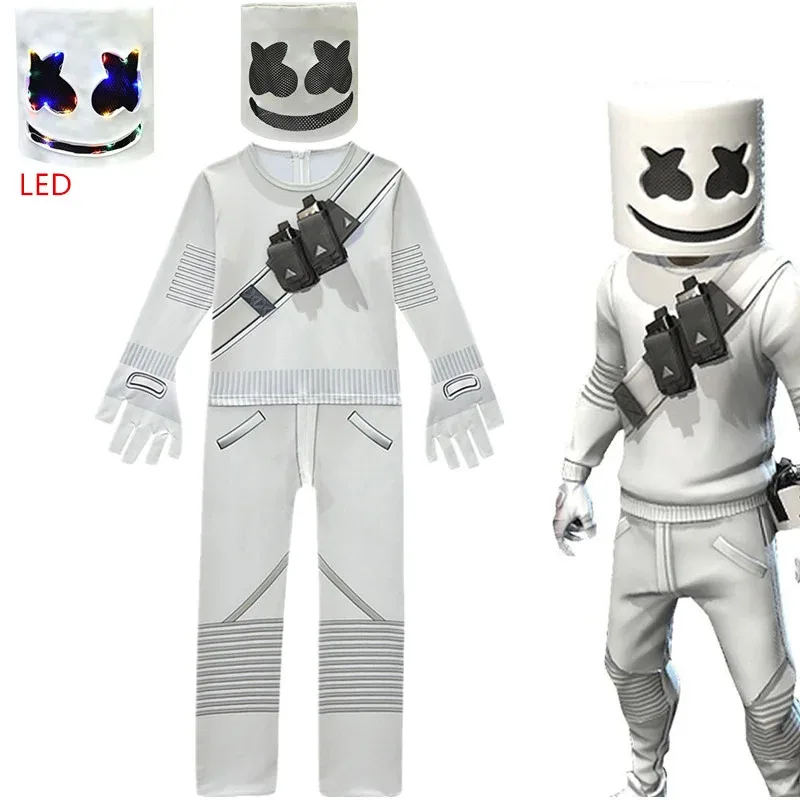 

Halloween LED M-DJ Cosplay Kids Costume Interesting Jumpsuits mask Headgear Set Kids Boys Music Christmas Party Gift