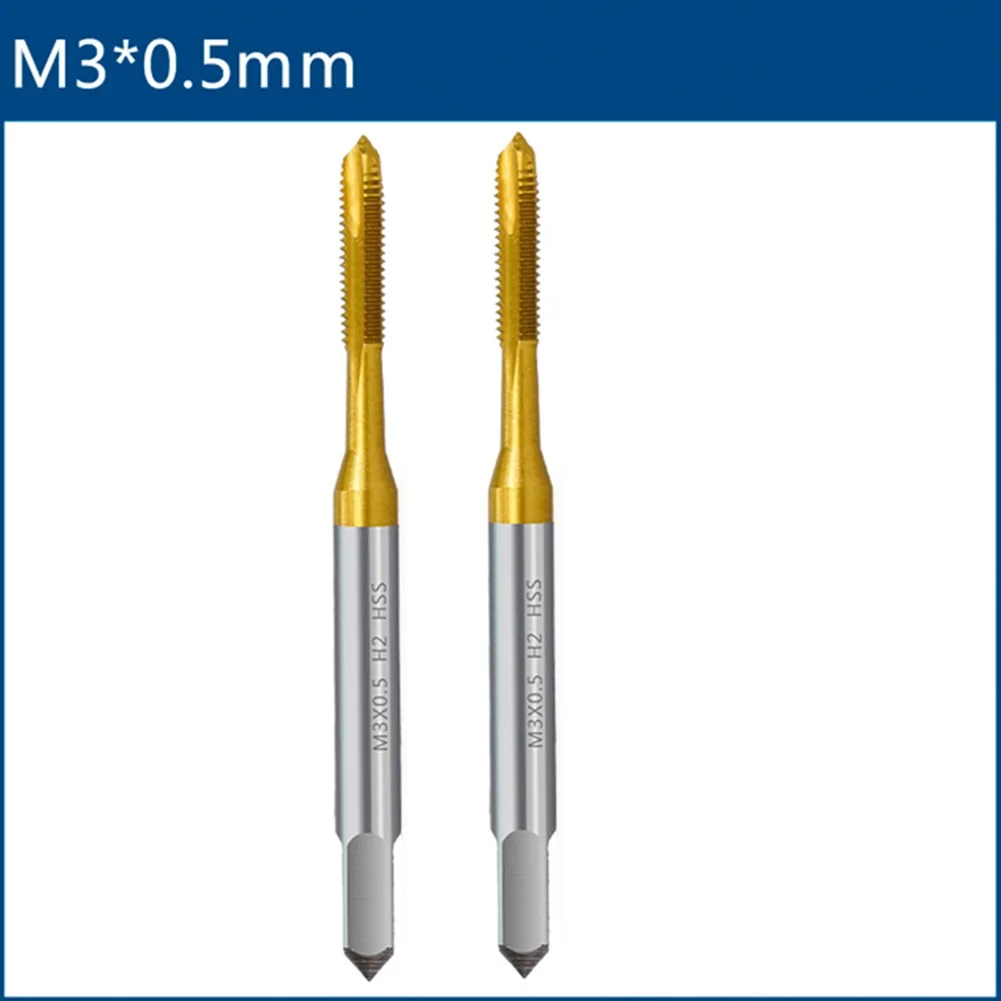 2PCS Coated Thread Tap Tools Straight Flute Type Made of High Speed Steel 6542 for M2 through M10 Metric Threads
