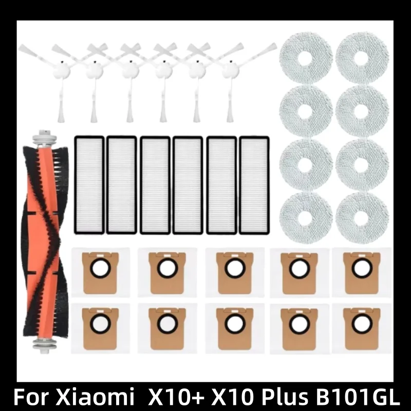 

For Xiaomi Robot Vacuum X10+ X10 Plus B101GL Spare Parts Accessories Main Side Brush Hepa Filter Dust Bag Rag Mop
