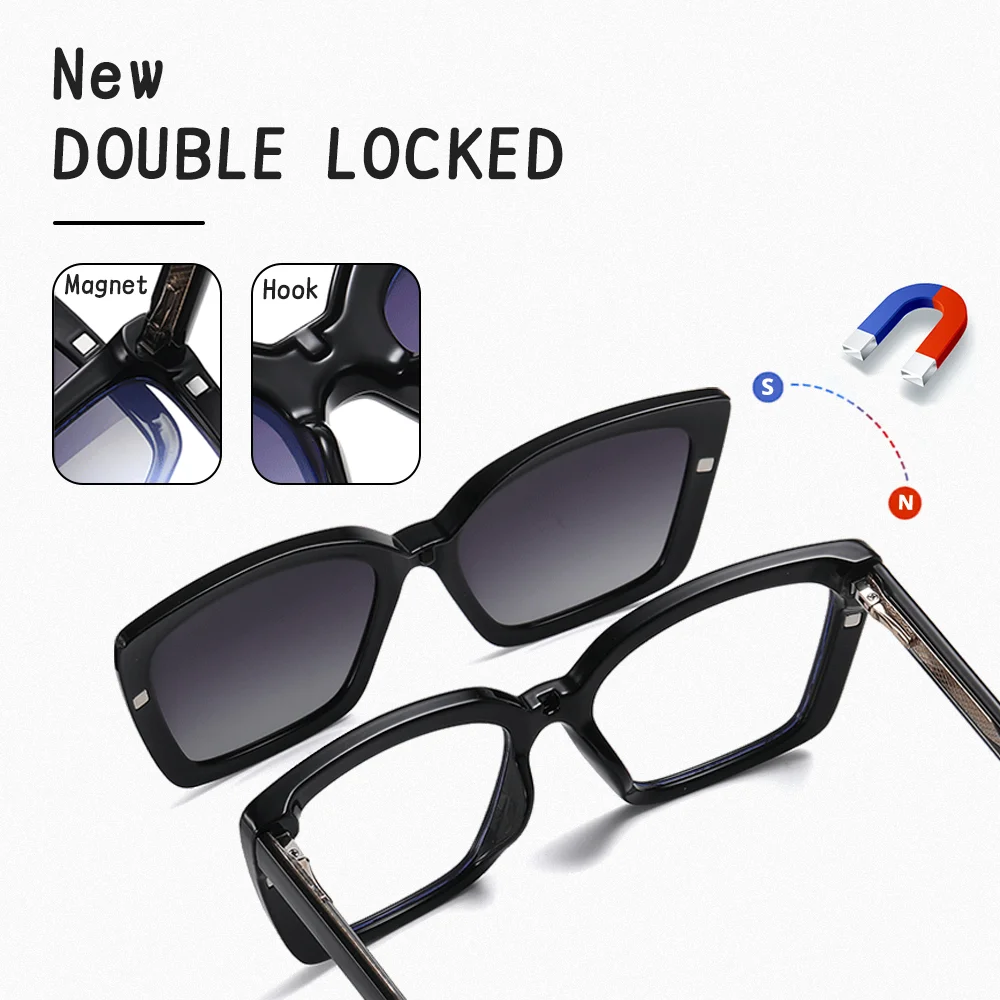 2025 Trend Eyeglasses Frame Woman 2 In 1 Women's Sunglasses Luxury Designer Cat Eye Eyeglass Ladies Magnet Clip On Glasses Zero