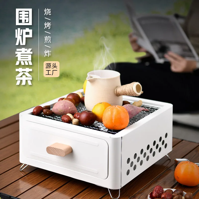 

Square Stove Tea Set Stove Camping Home Garden Barbecue Outdoor Portable Charcoal Barbecue Grill