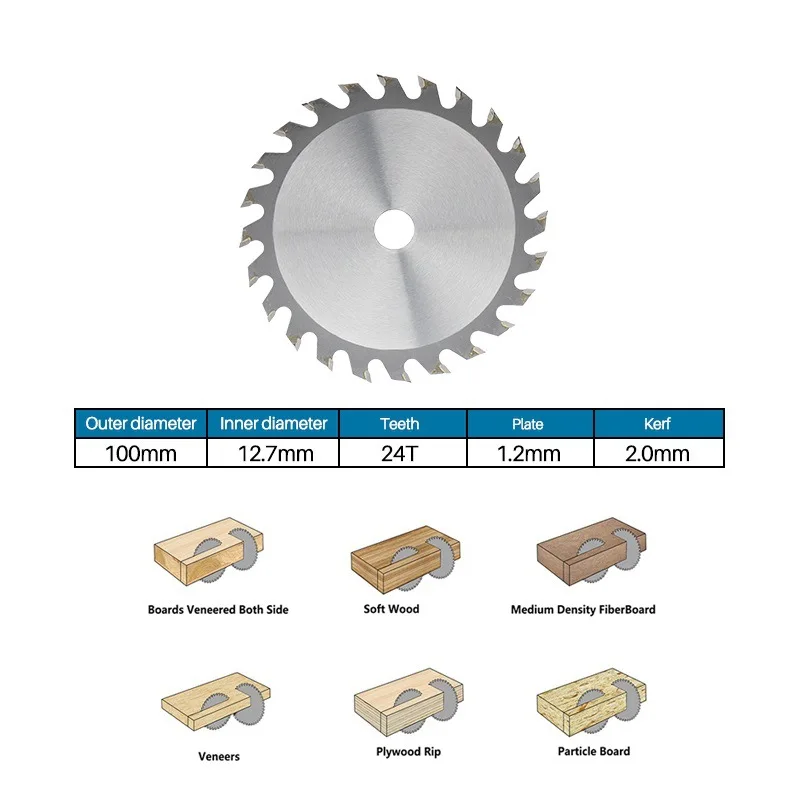 Wood Saw Blade 100x12.7x2mm 24Teeth TCT Cutting Disc Carbide Tipped for Mini Bench Saw Circular Saw Blade