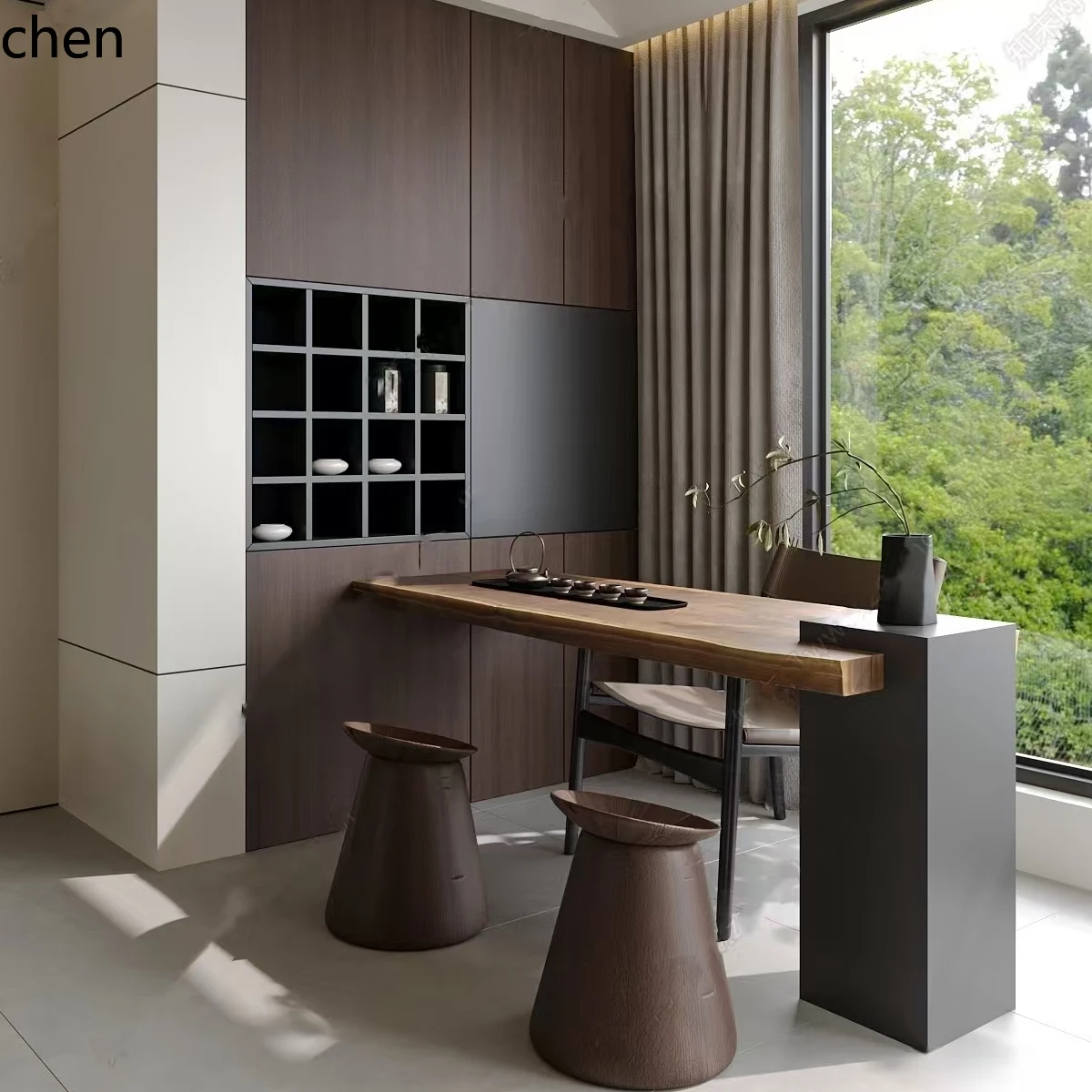

ZML simple tea table and chair combination table household brewed tea solid wood balcony suspended tea table