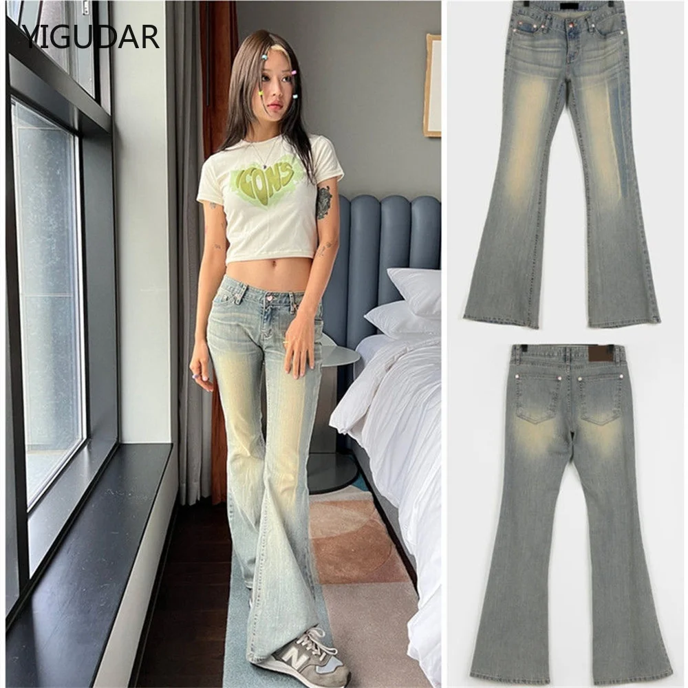 Benuynffy Button Fly Jeans svasati con orlo grezzo da donna autunno moda donna pantaloni in Denim Jean Femme Jeans Slim a vita alta a figura intera