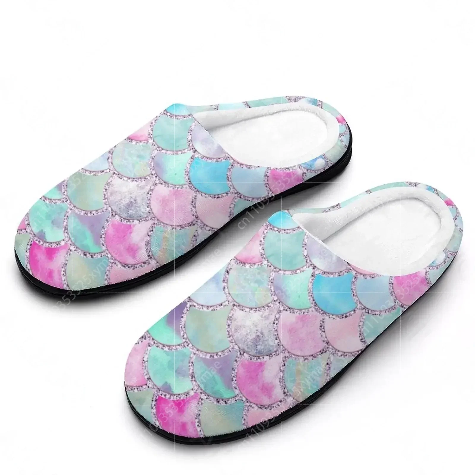Mermazing Sandalias Japonesas con Diseño de Escamas de Sirena, de Felpa, Casuales, Cálidas, Térmicas, para Hombre y Mujer, Pantuflas para Casa A