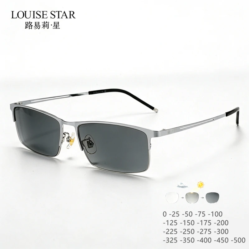 Myopia Glasses, Photochromic Non Spherical Resin Lenses, Men's Half Frame Glasses Frame, Customizable For 0-Degree Myopia