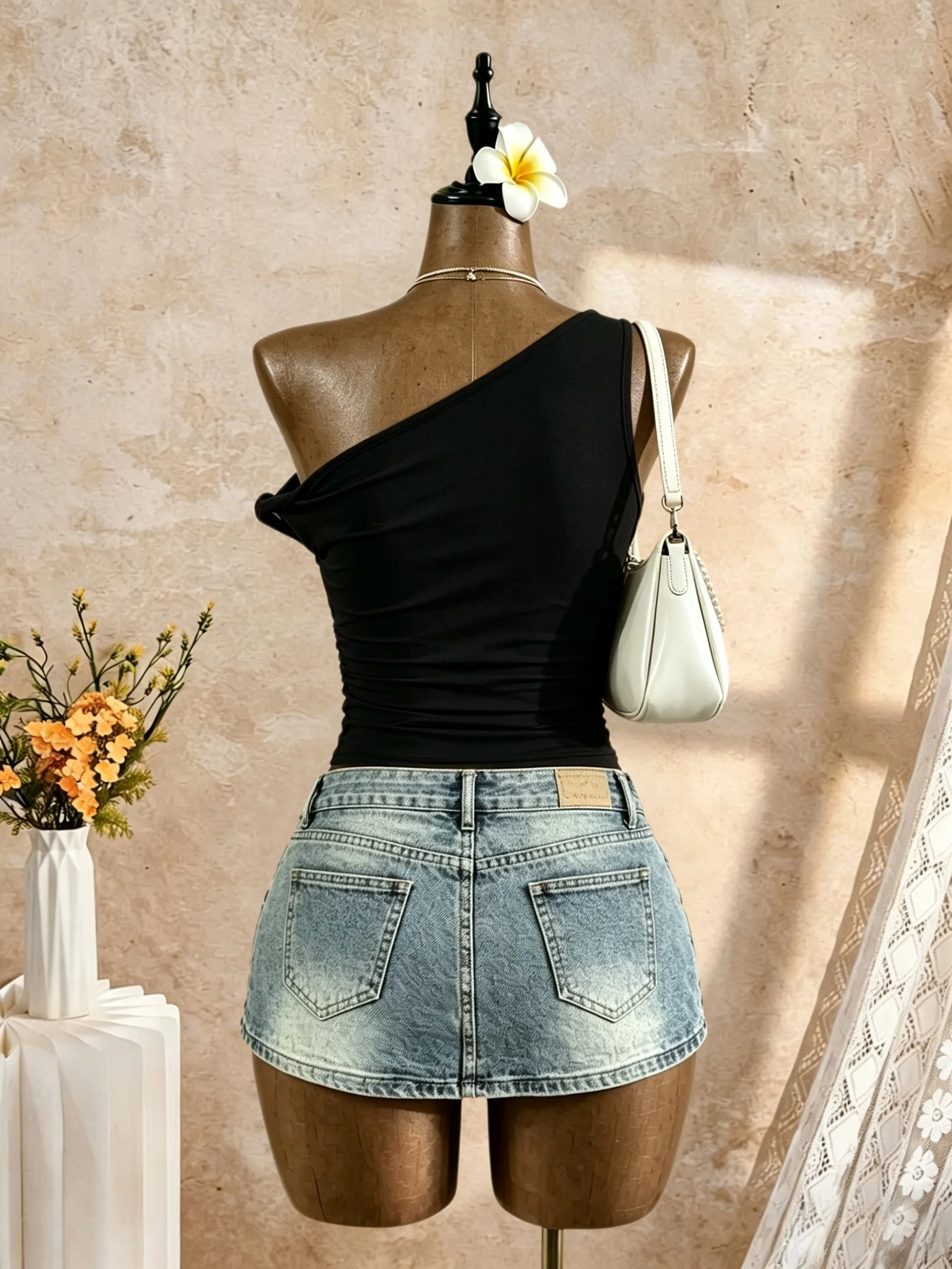 2 Pack Women One Shoulder Sleeveless Top Side Twist Knot Ruched Waist Slim Fit Crop Tee Y2K Sexy Vacation Party Casual Shirt