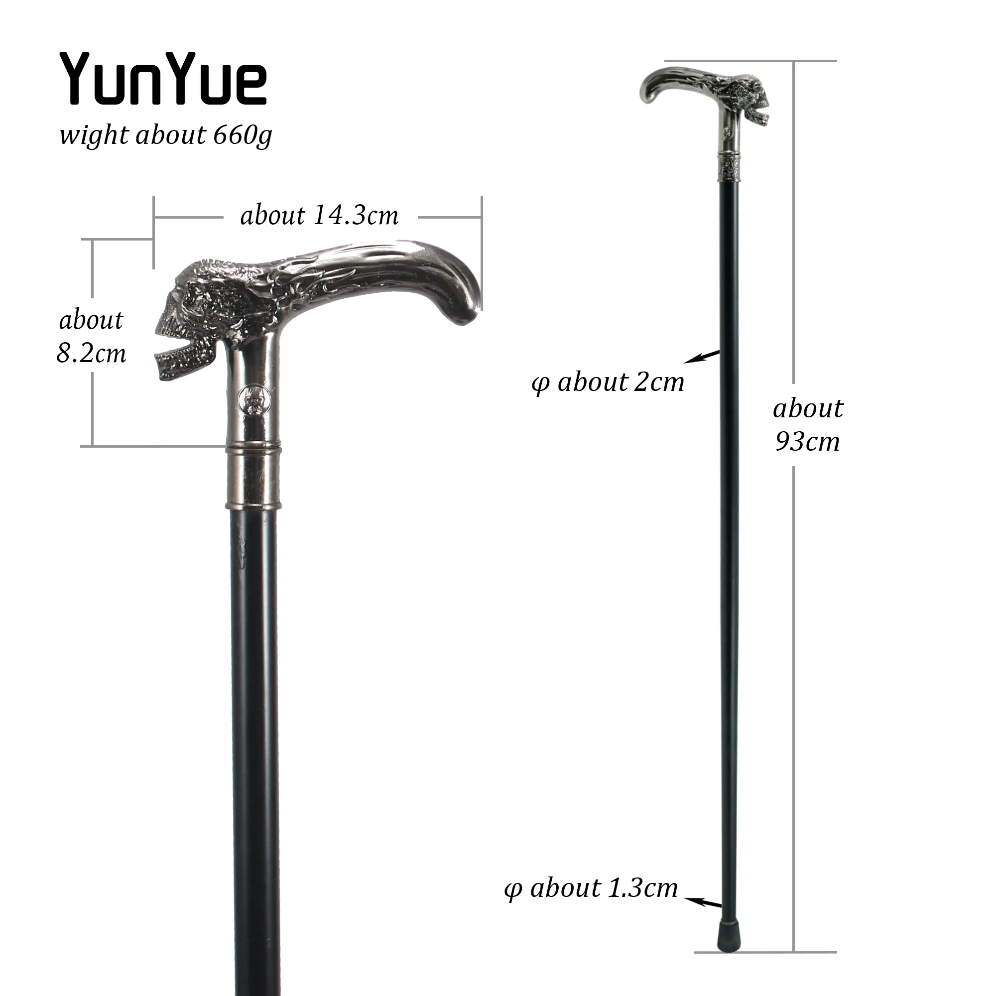 Vintage Silvery Skull Head Walking Cane Gentleman Elegant Fashion Decorative Crutch Cosplay Film Props Cane Trekking Pole 93CM